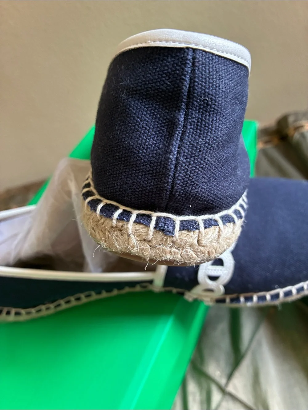 Talbots Navy Espadrille Slip-On with Cream Embroidered Trim